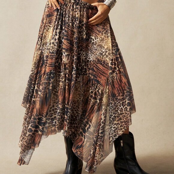 Brown Boho Women's Music Festival Holiday Beach Style Mesh skirt - Picture 6 of 7